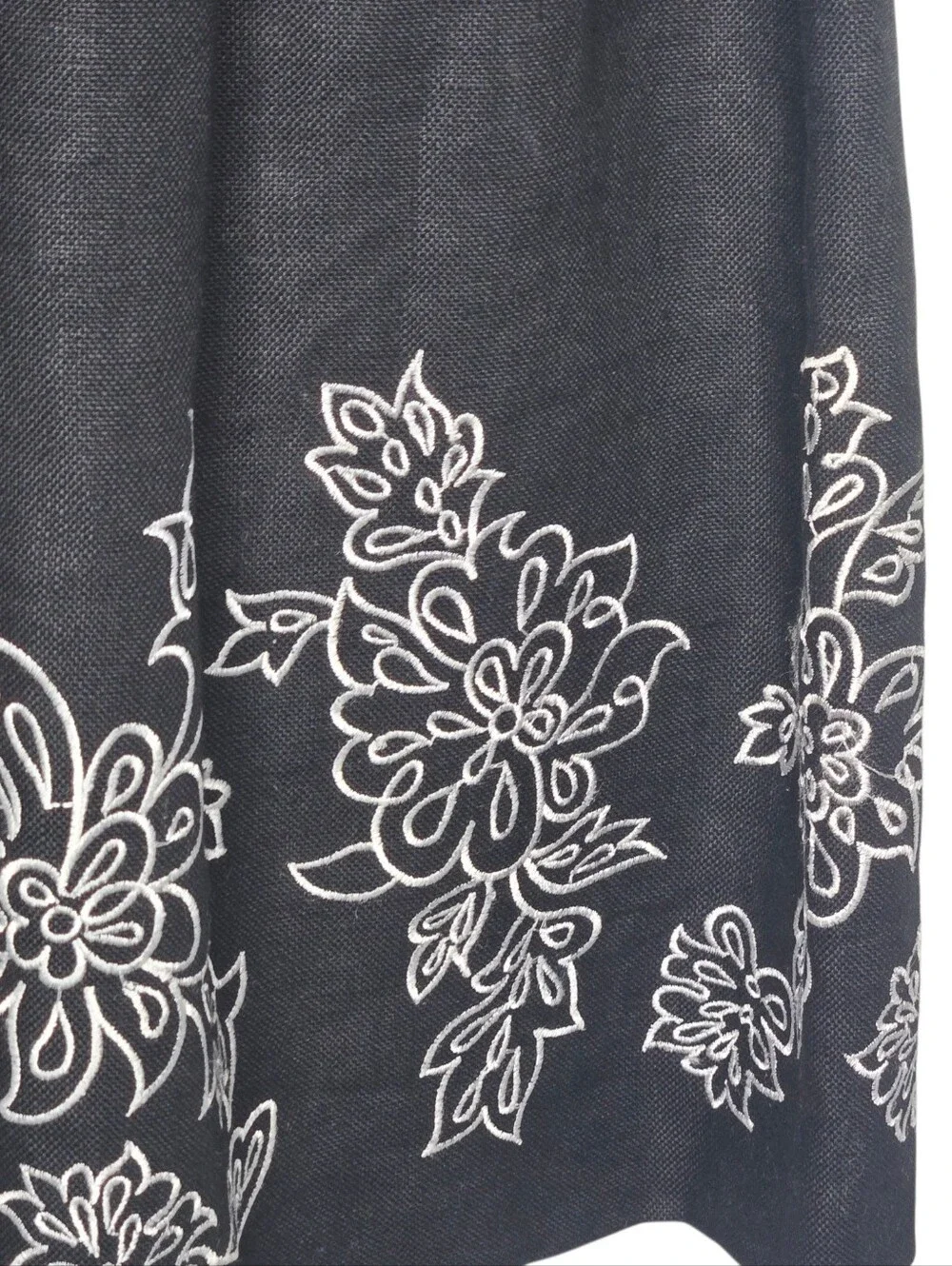 Oscar De La Renta Womens Black Floral Embroidered Linen Midi Shirt Dress 8
